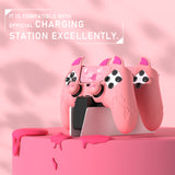 PlayVital Cute Demon Silicone Case for ps5 Edge Controller, Kawaii Controller Cover Skin Gamepad Protector for ps5 Edge Accessories with Touch Pad Sticker & Thumb Grip Caps - Pink - MWKEGP003