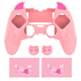 PlayVital Cute Demon Silicone Case for ps5 Edge Controller, Kawaii Controller Cover Skin Gamepad Protector for ps5 Edge Accessories with Touch Pad Sticker & Thumb Grip Caps - Pink - MWKEGP003