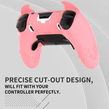 PlayVital Cute Demon Silicone Case for ps5 Edge Controller, Kawaii Controller Cover Skin Gamepad Protector for ps5 Edge Accessories with Touch Pad Sticker & Thumb Grip Caps - Pink - MWKEGP003