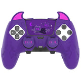 PlayVital Cute Demon Silicone Case for ps5 Edge Controller, Kawaii Controller Cover Skin Gamepad Protector for ps5 Edge Accessories with Touch Pad Sticker & Thumb Grip Caps - Purple - MWKEGP002