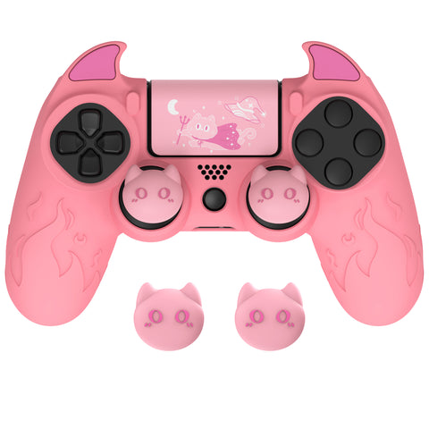 PlayVital Cute Demon Controller Skin for PS4 with Thumb Grips & Stickers, Kawaii Anti-Slip Silicone Controller Cover Grip Protector for PS4 Slim/Pro Controller - Pink - BRJP4P003