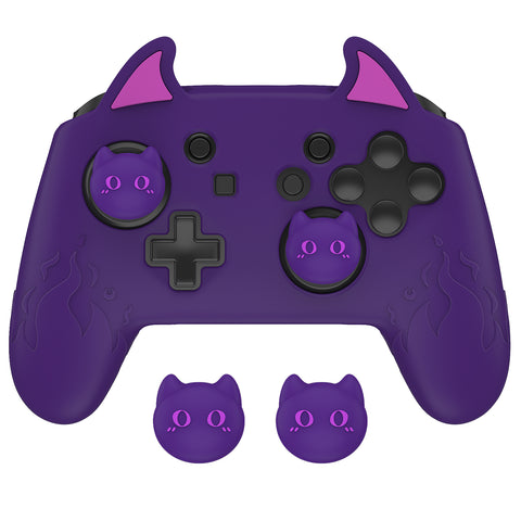 PlayVital Cute Demon Silicone Grip Cover for Nintendo Switch Pro Controller, Anti-Slip Protective Skin with Joystick Caps and Stickers Compatible with Nintendo Switch Pro - Purple - AMDNPP001