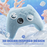 PlayVital for Xbox Series X/S Controller Silicone Cover, Cute Ocean Whisper Series Semi-Clear Silicone Skin Grip for Xbox Core Wireless Controller with Thumb Grip & Sticker, Full Protection - Mint Blue - PXKX3P001