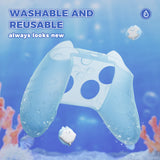 PlayVital for Xbox Series X/S Controller Silicone Cover, Cute Ocean Whisper Series Semi-Clear Silicone Skin Grip for Xbox Core Wireless Controller with Thumb Grip & Sticker, Full Protection - Mint Blue - PXKX3P001