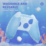 PlayVital for Xbox Series X/S Controller Silicone Cover, Cute Ocean Whisper Series Semi-Clear Silicone Skin Grip for Xbox Core Wireless Controller with Thumb Grip & Sticker, Full Protection - Mint Blue - PXKX3P001