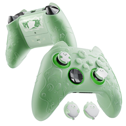 PlayVital for Xbox Series X/S Controller Silicone Cover, Cute Ocean Whisper Series Semi-Clear Silicone Skin Grip for Xbox Core Wireless Controller with Thumb Grip & Sticker, Full Protection - Pastel Green - PXKX3P003