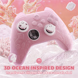 PlayVital for Xbox Series X/S Controller Silicone Cover, Cute Ocean Whisper Series Semi-Clear Silicone Skin Grip for Xbox Core Wireless Controller with Thumb Grip & Sticker, Full Protection - Peach Pink - PXKX3P002