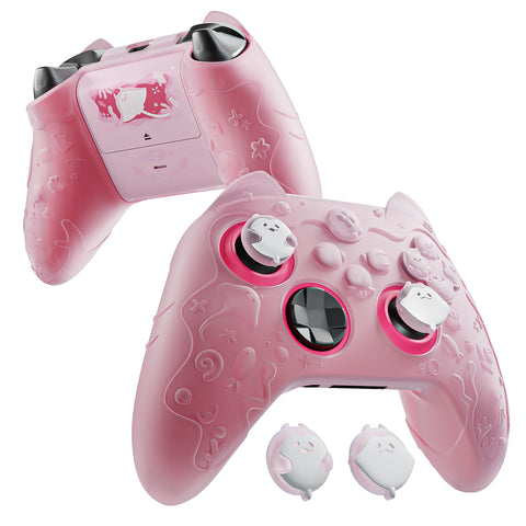 PlayVital for Xbox Series X/S Controller Silicone Cover, Cute Ocean Whisper Series Semi-Clear Silicone Skin Grip for Xbox Core Wireless Controller with Thumb Grip & Sticker, Full Protection - Peach Pink - PXKX3P002