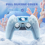 PlayVital for PS5 Controller Cover Skin - Cute Ocean Whisper Series Semi-Clear Silicone Case for PS5 Controller with Thumb Grip & Sticker, Charging Station Compatible, Full Protection - Mint Blue - HYKPFP001