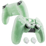 PlayVital for PS5 Controller Cover Skin - Cute Ocean Whisper Series Semi-Clear Silicone Case for PS5 Controller with Thumb Grip & Sticker, Charging Station Compatible, Full Protection - Pastel Green - HYKPFP003