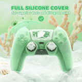 PlayVital for PS5 Controller Cover Skin - Cute Ocean Whisper Series Semi-Clear Silicone Case for PS5 Controller with Thumb Grip & Sticker, Charging Station Compatible, Full Protection - Pastel Green - HYKPFP003