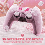 PlayVital for PS5 Controller Cover Skin - Cute Ocean Whisper Series Semi-Clear Silicone Case for PS5 Controller with Thumb Grip & Sticker, Charging Station Compatible, Full Protection - Peach Pink - HYKPFP002