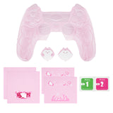 PlayVital for PS5 Controller Cover Skin - Cute Ocean Whisper Series Semi-Clear Silicone Case for PS5 Controller with Thumb Grip & Sticker, Charging Station Compatible, Full Protection - Peach Pink - HYKPFP002