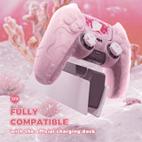 PlayVital for PS5 Controller Cover Skin - Cute Ocean Whisper Series Semi-Clear Silicone Case for PS5 Controller with Thumb Grip & Sticker, Charging Station Compatible, Full Protection - Peach Pink - HYKPFP002