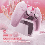PlayVital for PS5 Controller Cover Skin - Cute Ocean Whisper Series Semi-Clear Silicone Case for PS5 Controller with Thumb Grip & Sticker, Charging Station Compatible, Full Protection - Peach Pink - HYKPFP002