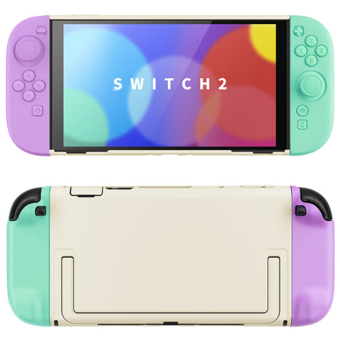PlayVital Cute Solid-color Dockable Hard Protective Case for Nintendo Switch 2, Anti-scratch & Shockproof Cover Skin for Switch 2 with Thumb Grip & Sticker & Button Caps - Soft Violet & Mint Green - MURNTM006