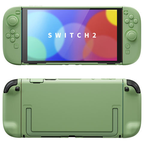PlayVital Cute Solid-color Dockable Hard Protective Case for Nintendo Switch 2, Anti-scratch & Shockproof Cover Skin for Switch 2 with Thumb Grip & Sticker & Button Caps - Matcha Green - MURNTM002