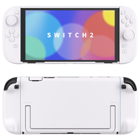 PlayVital Cute Solid-color Dockable Hard Protective Case for Nintendo Switch 2, Anti-scratch & Shockproof Cover Skin for Switch 2 with Thumb Grip & Sticker & Button Caps - White - MURNTM005