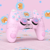 PlayVital Cute Spring Lesser Panda Silicone Cover for PS5 Controller with Joystick Cap and Sticker, Anti-Grip Shockproof Skin, Compatible with Charging Station - Cotton Candy Pink - YSSPFP004