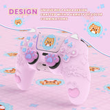 PlayVital Cute Spring Lesser Panda Silicone Cover for PS5 Controller with Joystick Cap and Sticker, Anti-Grip Shockproof Skin, Compatible with Charging Station - Cotton Candy Pink - YSSPFP004