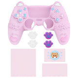PlayVital Cute Spring Lesser Panda Silicone Cover for PS5 Controller with Joystick Cap and Sticker, Anti-Grip Shockproof Skin, Compatible with Charging Station - Cotton Candy Pink - YSSPFP004