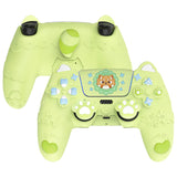 PlayVital Cute Spring Lesser Panda Silicone Cover for PS5 Controller with Joystick Cap and Sticker, Anti-Grip Shockproof Skin, Compatible with Charging Station - Eustoma Green - YSSPFP003