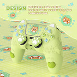 PlayVital Cute Spring Lesser Panda Silicone Cover for PS5 Controller with Joystick Cap and Sticker, Anti-Grip Shockproof Skin, Compatible with Charging Station - Eustoma Green - YSSPFP003