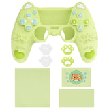 PlayVital Cute Spring Lesser Panda Silicone Cover for PS5 Controller with Joystick Cap and Sticker, Anti-Grip Shockproof Skin, Compatible with Charging Station - Eustoma Green - YSSPFP003