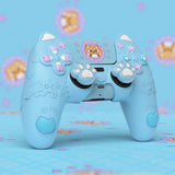 PlayVital Cute Spring Lesser Panda Silicone Cover for PS5 Controller with Joystick Cap and Sticker, Anti-Grip Shockproof Skin, Compatible with Charging Station - Heaven Blue - YSSPFP006