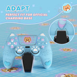 PlayVital Cute Spring Lesser Panda Silicone Cover for PS5 Controller with Joystick Cap and Sticker, Anti-Grip Shockproof Skin, Compatible with Charging Station - Heaven Blue - YSSPFP006