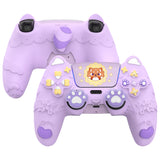 PlayVital Cute Spring Lesser Panda Silicone Cover for PS5 Controller with Joystick Cap and Sticker, Anti-Grip Shockproof Skin, Compatible with Charging Station - Taro Purple - YSSPFP005