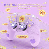 PlayVital Cute Spring Lesser Panda Silicone Cover for PS5 Controller with Joystick Cap and Sticker, Anti-Grip Shockproof Skin, Compatible with Charging Station - Taro Purple - YSSPFP005