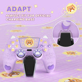 PlayVital Cute Spring Lesser Panda Silicone Cover for PS5 Controller with Joystick Cap and Sticker, Anti-Grip Shockproof Skin, Compatible with Charging Station - Taro Purple - YSSPFP005