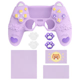 PlayVital Cute Spring Lesser Panda Silicone Cover for PS5 Controller with Joystick Cap and Sticker, Anti-Grip Shockproof Skin, Compatible with Charging Station - Taro Purple - YSSPFP005