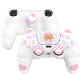 PlayVital Cute Spring Lesser Panda Silicone Cover for PS5 Controller with Joystick Cap and Sticker, Anti-Grip Shockproof Skin, Compatible with Charging Station - White - YSSPFP002