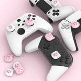 PlayVital Cute Thumb Grip Caps for PS5/4 Controller, Silicone Analog Stick Caps Cover for Xbox Series X/S, Thumbstick Caps for Switch Pro Controller - Cute Bear White & Pink - PJM3046