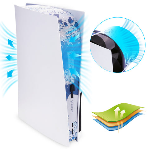 PlayVital Dust Filter and Port Plug Set for PS5 Disc & Digital Console – Breathable Anti-Dust Cover Net with 12 Silicone Plugs, Easy-Install Dust Proof Kit for PS5 Accessories - The Great Wave Off Kanagawa - DTAPFV001