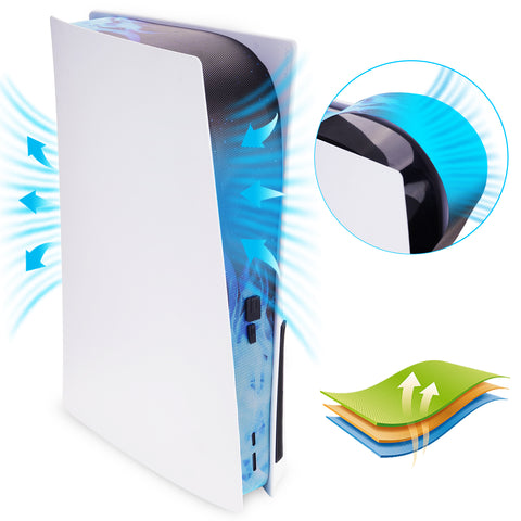 PlayVital Dust Filter and Port Plug Set for PS5 Disc & Digital Console – Breathable Anti-Dust Cover Net with 12 Silicone Plugs, Easy-Install Dust Proof Kit for PS5 Accessories - Blue Flame - DTAPFV002