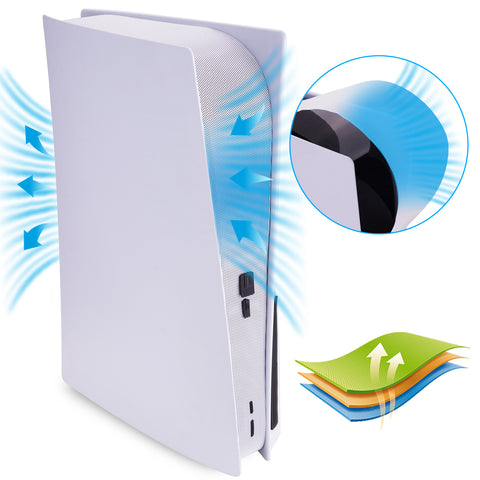 PlayVital Dust Filter and Port Plug Set for PS5 Disc & Digital Console – Breathable Anti-Dust Cover Net with 12 Silicone Plugs, Easy-Install Dust Proof Kit for PS5 Accessories - White - DTAPFM002