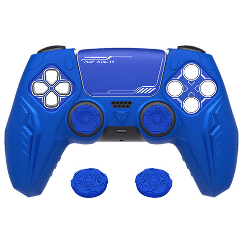 PlayVital Futuristic CyberMech Design Silicone Grip Skin with Thumb Grips for PS5 Wireless Controller, Compatible with PS5 Official Charging Dock - Blue - CHXPFP003