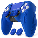 PlayVital Futuristic CyberMech Design Silicone Grip Skin with Thumb Grips for PS5 Wireless Controller, Compatible with PS5 Official Charging Dock - Blue - CHXPFP003