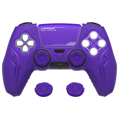 PlayVital Futuristic CyberMech Design Silicone Grip Skin with Thumb Grips for PS5 Wireless Controller, Compatible with PS5 Official Charging Dock - Purple - CHXPFP005