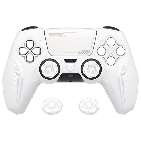 PlayVital Futuristic CyberMech Design Silicone Grip Skin with Thumb Grips for PS5 Wireless Controller, Compatible with PS5 Official Charging Dock - White - CHXPFP002