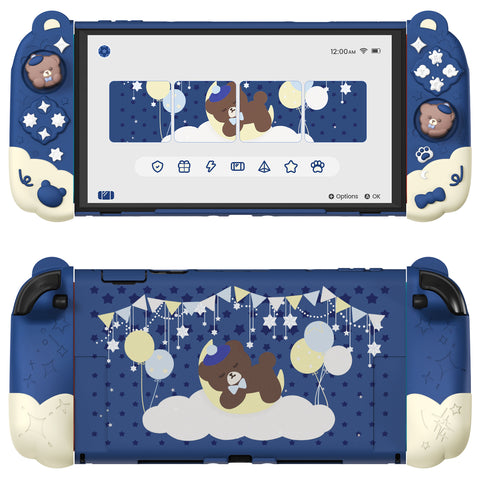 PlayVital Good Night Bear Dockable Protective Case for Nintendo Switch 2 - Detachable Silicone Joycon Grips & Shockproof Back Cover with Cute Bear Thumbs Caps - Midnight Blue - WNXNTM001