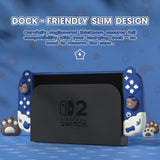 PlayVital Good Night Bear Dockable Protective Case for Nintendo Switch 2 - Detachable Silicone Joycon Grips & Shockproof Back Cover with Cute Bear Thumbs Caps - Midnight Blue - WNXNTM001
