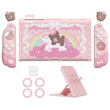 PlayVital Good Night Bear Dockable Protective Case for Nintendo Switch 2 - Detachable Silicone Joycon Grips & Shockproof Back Cover with Cute Bear Thumbs Caps - Pink - WNXNTM003