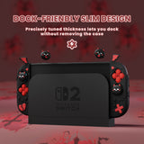 PlayVital Protective Case for Nintendo Switch 2, Kawaii Gothic Imp Series Silicone Grips + Dockable Hard Case Shell for Switch 2 with Thumb Grips & Sticker, Shockproof Protection Cover - Black - GELNTP001