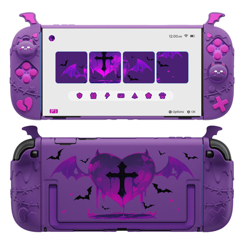 PlayVital Protective Case for Nintendo Switch 2, Kawaii Gothic Imp Series Silicone Grips + Dockable Hard Case Shell for Switch 2 with Thumb Grips & Sticker, Shockproof Protection Cover - Purple - GELNTP002