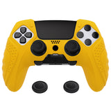 PlayVital Guardian Edition Anti-Slip Ergonomic Silicone Cover Case for ps5 Edge Controller, Soft Rubber Protector Skin for ps5 Edge Wireless Controller with Thumb Grip Caps - Caution Yellow - EHPFP012