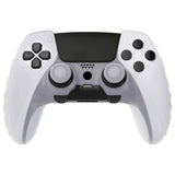 PlayVital Guardian Edition Anti-Slip Ergonomic Silicone Cover Case for ps5 Edge Controller, Soft Rubber Protector Skin for ps5 Edge Wireless Controller with Thumb Grip Caps - Clear White - EHPFP003